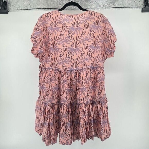 Madewell Womens Small Pink Oasis Palms Floral Tiered Button Dress Cotton Lyocell - Picture 9 of 12